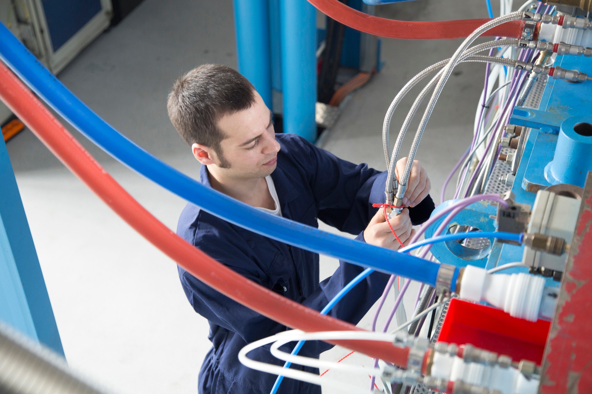 Technician in a factory building